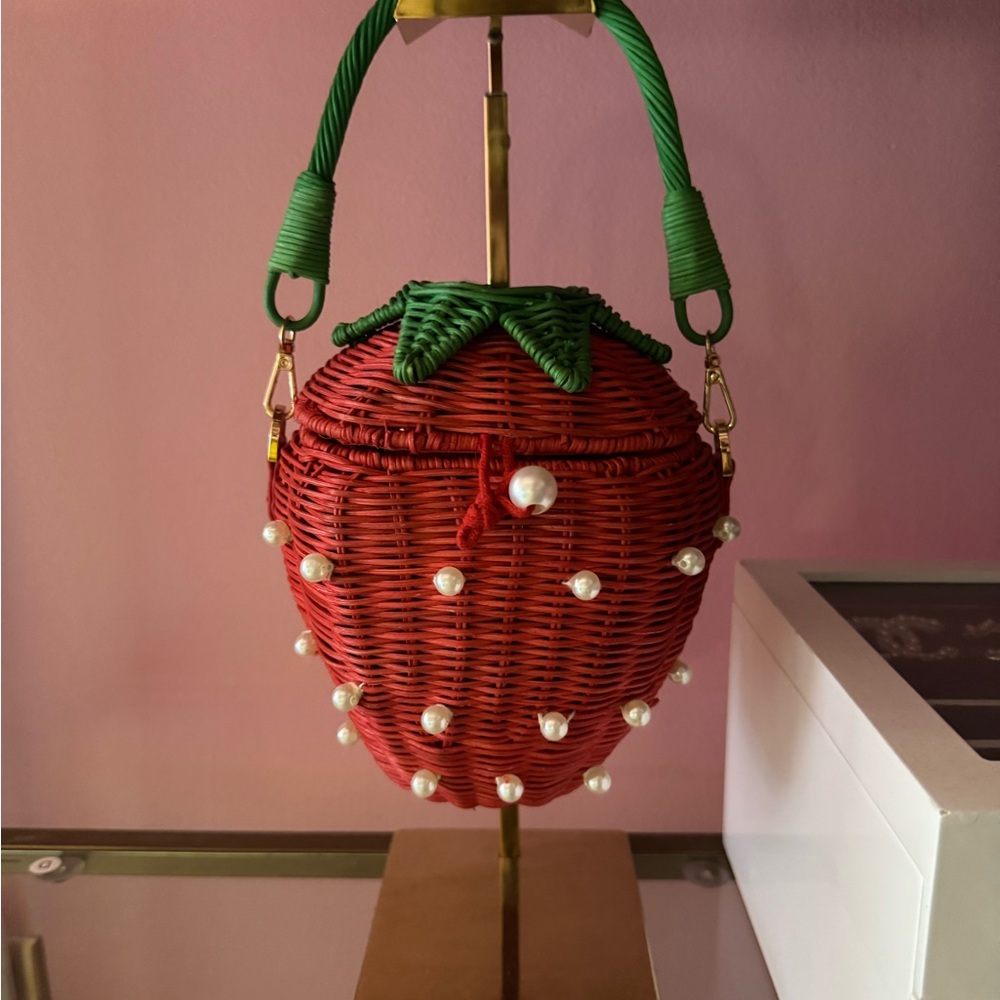 Kate Spade x Target Red Strawberry Wicker Bag with Green Handle
